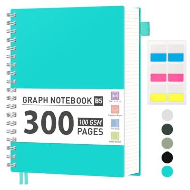 Imagem de AHGXG Caderno de papel milimetrado, caderno espiral de 300 páginas, 19,3 cm x 25,4 cm, caderno de papel quadriculado grande B5, papel grosso de 100 g/m², diários de capa dura de plástico para