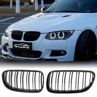 Imagem de BILLDIO Grade E92 - Grade frontal para rins com ripas duplas pretas brilhantes compatíveis com BMW E92 E93 LCI Coupe 320i 328i 335i 2010 2011 2012 2013