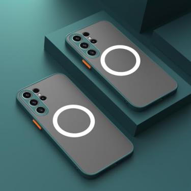 Imagem de Capa protetora antichoque fosca magnética sem fio para Samsung Galaxy S24 Ultra S24Ultra S 24 Plus S24+ 5G capa traseira rígida para PC, verde escuro, para S24 Plus