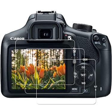 Imagem de Película de vidro temperado PCTC 9H compatível com Canon EOS 1300D 1200D 1500D Rebel T6 T5 t7 (3 pacotes), 2 unidades de capa de Hotshoe de anime adorável joaninha e boné de sapato quente de nível Spirit