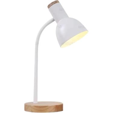 Imagem de Luminária de Mesa Retrô com Braço Articulado, Bivolts, Base de Madeira, Em Aço Inox Luz LED, Resistente, Para Leitura, Mesa, Cabeceira, Estudar, 110/220V, Lampada Relaxante (Branco)