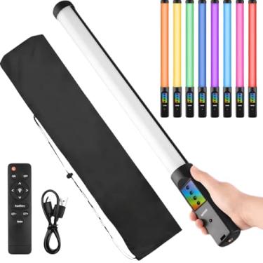 Imagem de Bastão de Luz LED RGB Recarregável para Fotografia com Controle Remoto – Temperatura 3200K-5500K, 13 Modos de Luz, Ajuste de Brilho, USB-C, Bolsa e Encaixe para Tripé