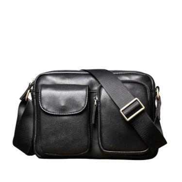 Imagem de Bolsa crossbody de couro genuíno para homens couro casual tendência masculina bolsa de ombro