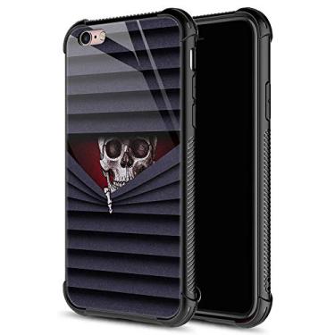 Imagem de Capa para iPhone 6S Plus, capa engraçada de caveira voyeur para iPhone 6 Plus para meninas e meninos, design gráfico de vidro temperado 9H à prova de choque anti-arranhões para Apple iPhone 6/6S Plus