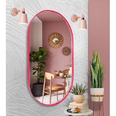 Imagem de Espelho Oval 76x43 Moderno Decorativo - A.J, Rosa Escuro