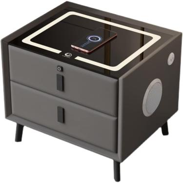 Imagem de Mesa lateral com carregamento sem fio e trava de impressão digital, mesa de cabeceira inteligente com 2 gavetas, mesa de cabeceira com áudio e carregamento USB, armário para quartos, sala, B