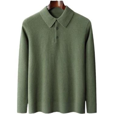 Imagem de Moletom masculino de malha vintage suéter inverno engrossado malhas lapela pulôver com botão suéter de manga comprida, azul, xxl