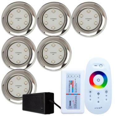 Imagem de Kit iluminação Piscina 6 led 9w rgb inox S e Comando e Fonte - Hidrama