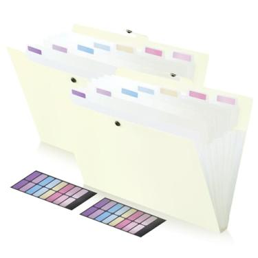 Imagem de FRETONBA 2 pacotes de pasta expansível com 8 bolsos, organizador de arquivos sanfonado com etiquetas, tamanho carta, material de escritório escolar em casa, amarelo