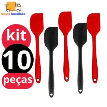 Imagem de KIT 10 Espátula RETA de Silicone Pão Duro Maciço reforçada 27 cm para 