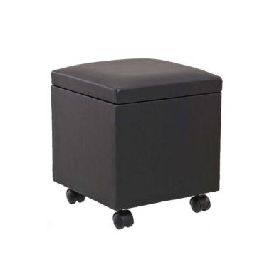 Imagem de Puff Bau 40cm X 40cm X 40cm Courino Com Rodizios Preto
