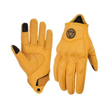 Imagem de Luvas de Motocicleta de Couro Amarelo - Respiráveis e com Tela Sensíve