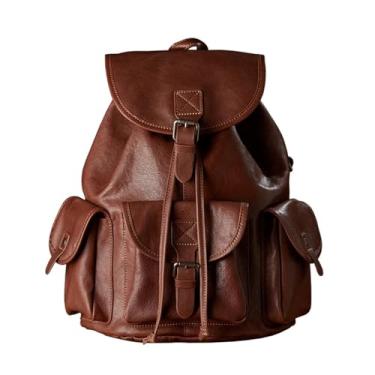 Imagem de Mochila retrô de couro genuíno para homens, bolsa de couro de vaca de grande capacidade, bolsa de ombro de viagem, mochila vintage de pele de vaca