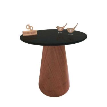 Imagem de Mesa De Canto Cone Amadeirado Com Tampo Vidro 50cm Preto 70cm