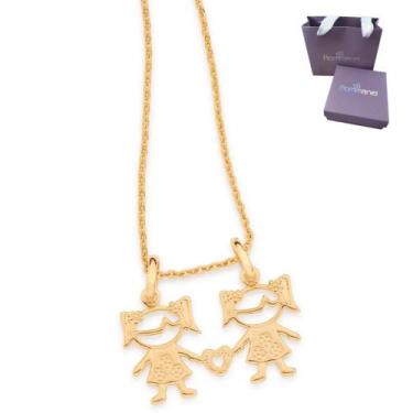 Imagem de Mãe De Duas Meninas Pingente Rommanel Com Cordão Banhado A Ouro 18k Pr