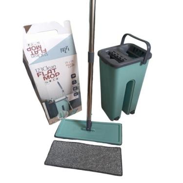 Imagem de Flat Mop Tira Sujeira Cabelos Pelos Esfregão Vassoura Com Balde Lava S