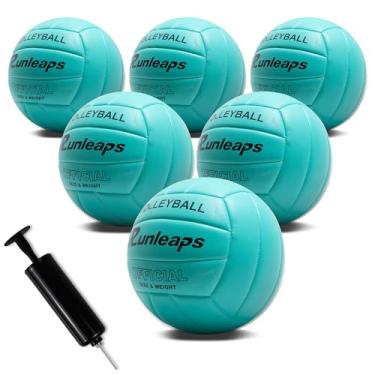 Imagem de Runleaps Pacote com 6 bolas de vôlei, à prova d'água, para uso interno e externo, para jogos de praia, academia, treinamento com bomba (tamanho oficial 5, azul)