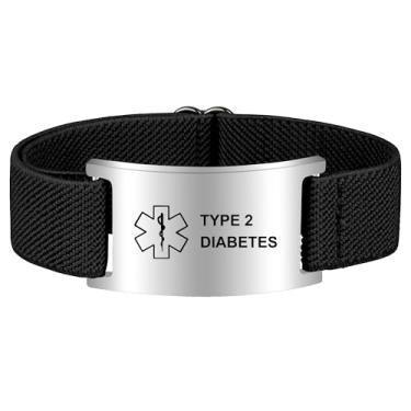 Imagem de Pulseira de alerta médico para mulheres e homens, pulseira de identificação de alerta médico ajustável para diabéticos D.N.R marcapasso epilepsia, One Size, Aço inoxidável, Sem Pedra Preciosa