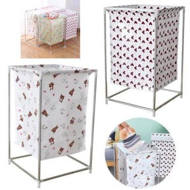 Imagem de Cesto roupa suja lavanderia inox desmontavel portatil organizador brin