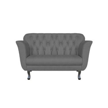 Imagem de Namoradeira Decorativa Dália Suede Cinza 2 Lugares Pés Madeira Ms Deco