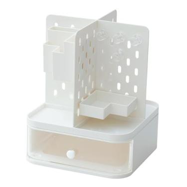 Imagem de IEUDNS Organizador de mesa com gaveta porta-canetas organizador arrumado pegboard organizador de maquiagem para material de escritório mesa de vaidade quarto, Branco