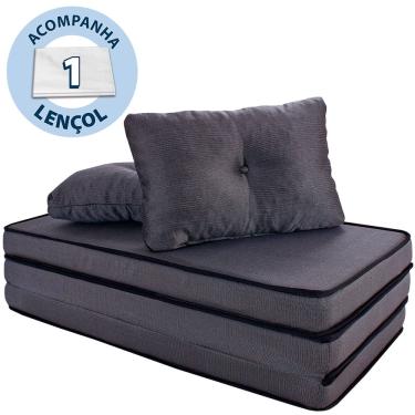 Imagem de Puff Multiuso com Lençol e Travesseiro Casal 3 em 1 em Tecido e Courvin Bf Colchões