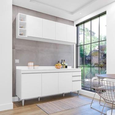 Imagem de Conjunto Balcão de Cozinha com Tampo Apex Armário Aéreo MDP/BP Branco 