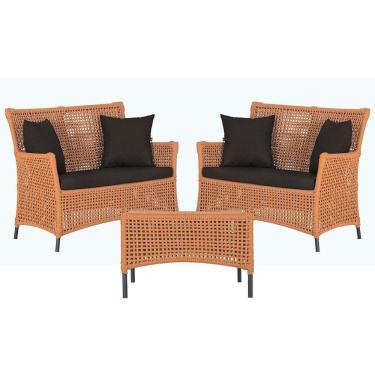 Imagem de 2 Sofás E Mesa Igapó Alumínio Preta Corda Náutica E9 Trama Terra Cota