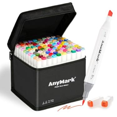 Imagem de AnyMark marcadores de Álcool com Ponta de Pincel, conjunto com 100 cores, pontas dupla de pincel e cinzel, marcadores artísticos à base de álcool com estojo para desenho e colorir para adultos