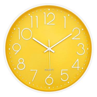 Imagem de SENYURI Relógio de parede moderno para decoração de sala de estar, relógio de parede grande de 35 cm silencioso operado por bateria, relógio analógico redondo clássico para quarto, cozinha, escritório