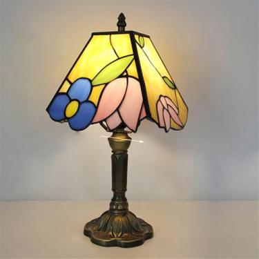 Imagem de OUFULA American Vintage Lâmpada de Mesa LED Luxo Criatividade Sala de Estar Quarto Estudo Quarto de Criança Villa Hotel Cor Vidro Mesa Luz (Estilo 52)