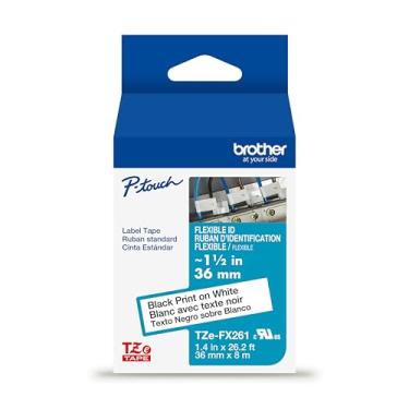 Imagem de Brother Fita de etiqueta branca P-Touch TZe genuína com impressão preta (TZeFX261), ID flexível laminada, 36 mm x 8 m, durável, resistente à água