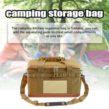 Imagem de Bolsa de acampamento portátil grande de zíper anti -acidente fogão a utensílios de cozinha de bolsa de transporte de bolsas de transporte multifuncionais de acampamento (Cáqui)