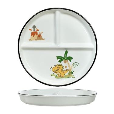 Imagem de SOCOSY Prato de controle de porção de cerâmica de dinossauro com 3 compartimentos, travessas divididas, prato de sobremesa dividido, prato de salada, prato de jantar, pratos de lanche, bandejas de