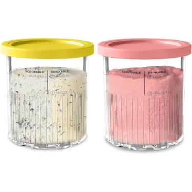 Imagem de Generic Pacote Com 2 Canecas Ninja Creami Deluxe 11 Em 1 Tamanho Família Xl Nc500/Nc501, 24 Oz - Lavável Na Máquina De Lavar Louça, Sem Bpa, À Prova Vazamento, Amarelo, Rosa