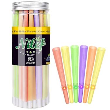Imagem de Nilef Cones Pré-Enrolados Com Sabor, Tamanho 1 1/4, Pacote 30 Folhas De Papel Seda Coloridas Filtro Em Formato "W" E Bolinhas Picolé Sabor Frutas Sortidas, Queima Lenta, Fácil Encher (K8399B)