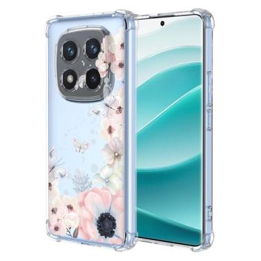 Imagem de RRXSYXL Capa para Redmi Note 14 Pro 5G, Xiaomi Poco X7 5G com estampa floral transparente, capa macia à prova de choque, borboletas de flores rosa, Redmi Note 14 Pro 5G