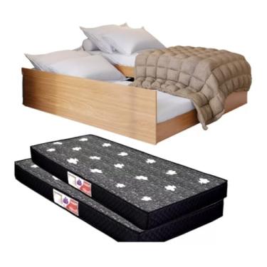 Imagem de Bicama Incluso 2 Colchão Vira Casal Auxiliar Solteiro MDF Resistente Rodinhas 3 em 1