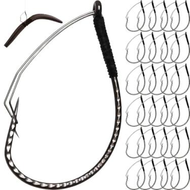 Imagem de Dovesun 30 peças de ganchos sem ervas daninhas ganchos malucos para pesca de robalo, tamanhos 2/0, ganchos malucos para equipamento Noke Rig sem chumbada, equipamento maluco com iscas macias para