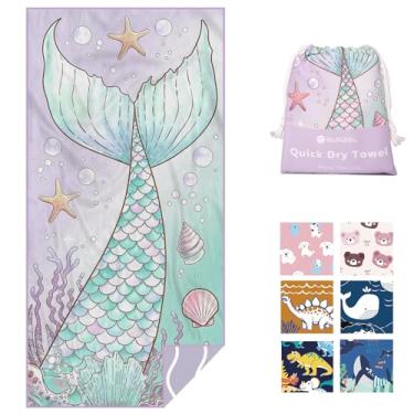 Imagem de Eunzel Toalha de praia infantil de microfibra, toalhas de secagem rápida para meninas e meninos, toalha de viagem sem areia para praia, acampamento, piscina 152 x 76 cm, cauda de sereia