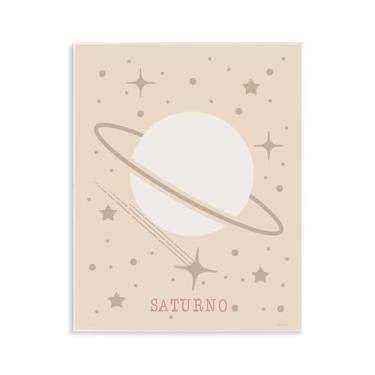Imagem de Stupell Industries Arte de placa de parede minimalista Saturno com estrelas, design de Daniela Santiago, 28 x 35 cm