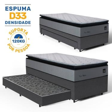 Imagem de Cama Box com Colchão de Espuma D33 Pillow Top Maxx + Auxiliar de Espuma Unique Solteiro 88cm