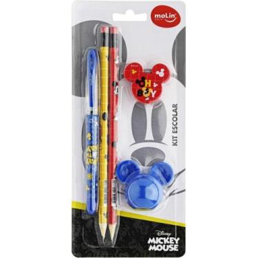 Imagem de Kit Escolar Mickey - 1 Caneta, 2 Lápis, 1 Borracha e 1 Apontador - Mol