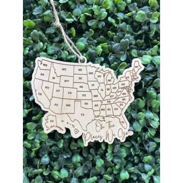 Imagem de Hsybdnsk Oh the Places We Go US Travel Check Off Map | Aventura de viagem nos Estados Unidos • Ornamento gravado no mapa do estado dos EUA • Lista de desejos de 50 estados