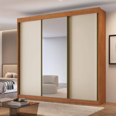 Imagem de Guarda-roupa Casal 3 Portas de Correr 100% Mdf Chicago Cinamomo/Off White
