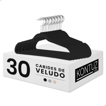 Imagem de Kit 30 Cabides de Veludo Antideslizante Adulto Ultrafino Preto 360°