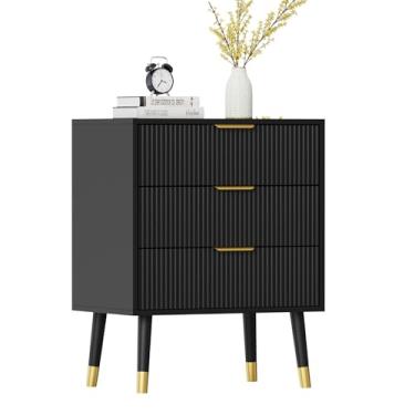 Imagem de Vossfamul Cômoda de 3 gavetas com armazenamento, cômoda de 72 cm, 60 cm, 39 cm, 39 cm, com alças de metal, mesa de cabeceira minimalista moderna com pernas de metal, armário organizador para sala de
