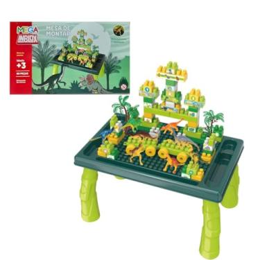 Imagem de Mesa Com Blocos De Montar 80 Peças, Tema Dinossauros, Mega Inblox, Brinquedo Educativo para Crianças +3 Anos