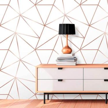 Imagem de Kit 3 Rolos Papel de Parede Zara Branco com Rosê Gold - Inove Papéis d
