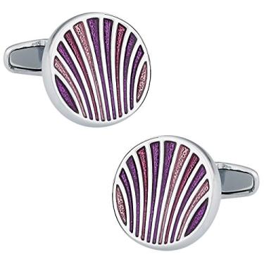 Imagem de Abotoaduras de prata redondas com caixa de apresentação Cuff-Daddy exclusivas rosa, roxa, esmalte vermelho